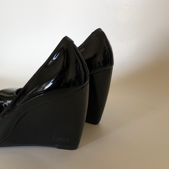 Coach Round Toe Patent Leather Wedges - Picture 4 of 5